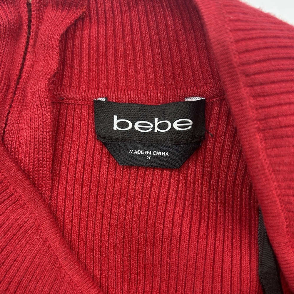 Bebe Red Long Sleeve Ribbed V Neck Sweater Dress Women's Size Small S - Picture 3 of 10